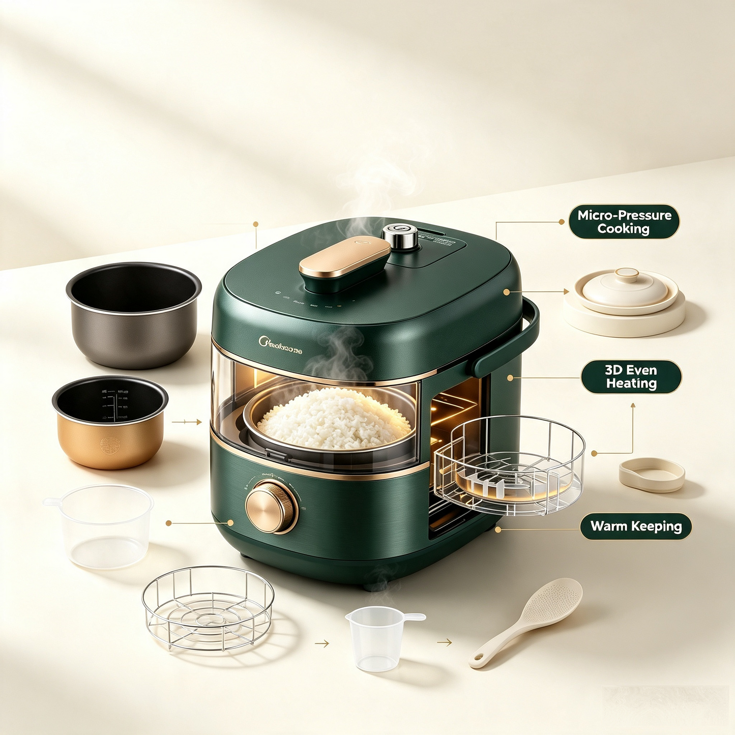 🍚Smart Micro-Pressure Precision Rice Cooker | Versatile Household Cooker for Wood-Flavor Rice, Porridge & Warm Keeping | Scheduled Cooking Function, Automatic Program, Non-Stick Inner Pot, Healthy Electric Rice Steamer💥