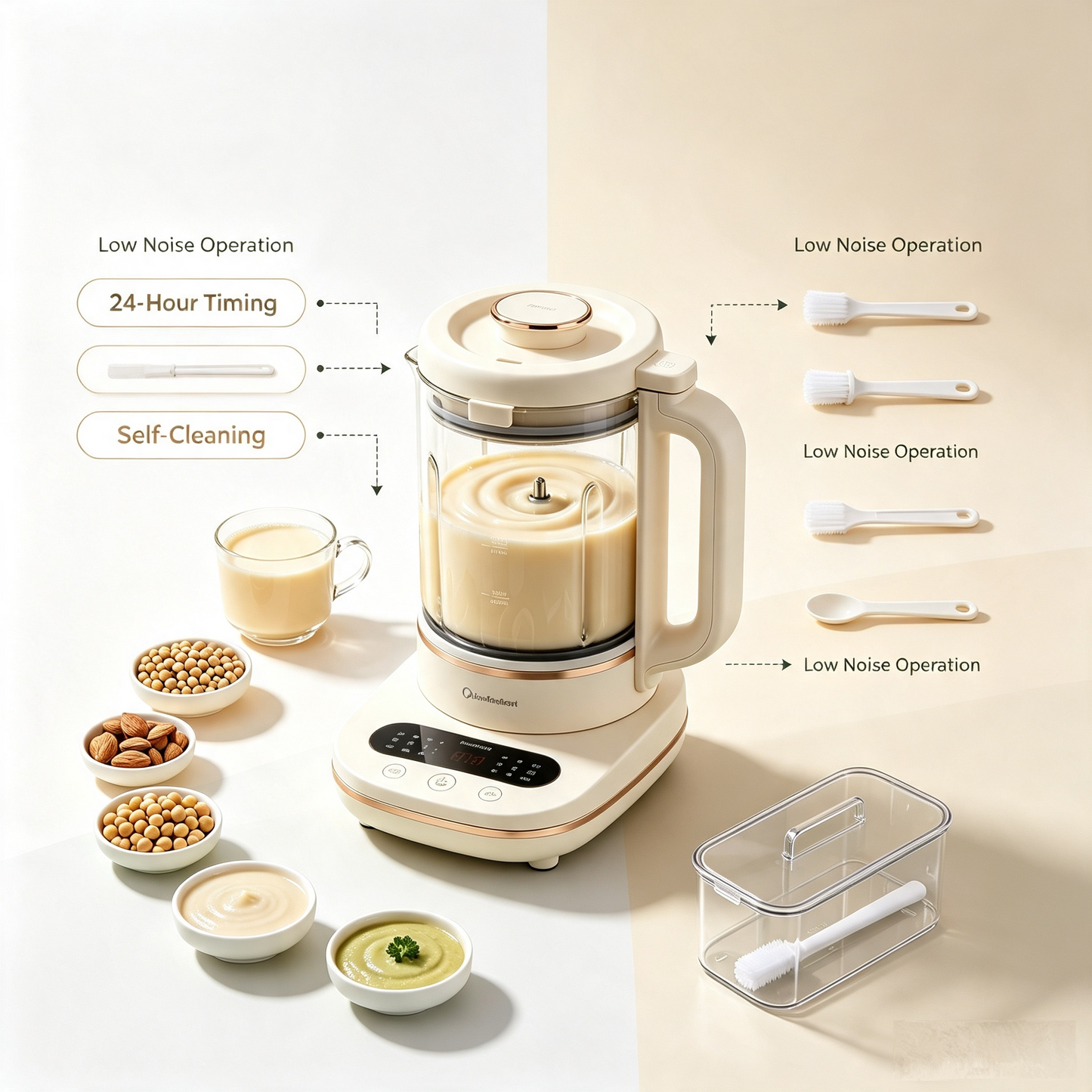 Quiet Soymilk Blender | Filter-Free Design, Supports Direct Dry Bean Grinding, 24-Hour Timing & Heat Preservation, Self-Cleaning Versatile Food Processor✨
