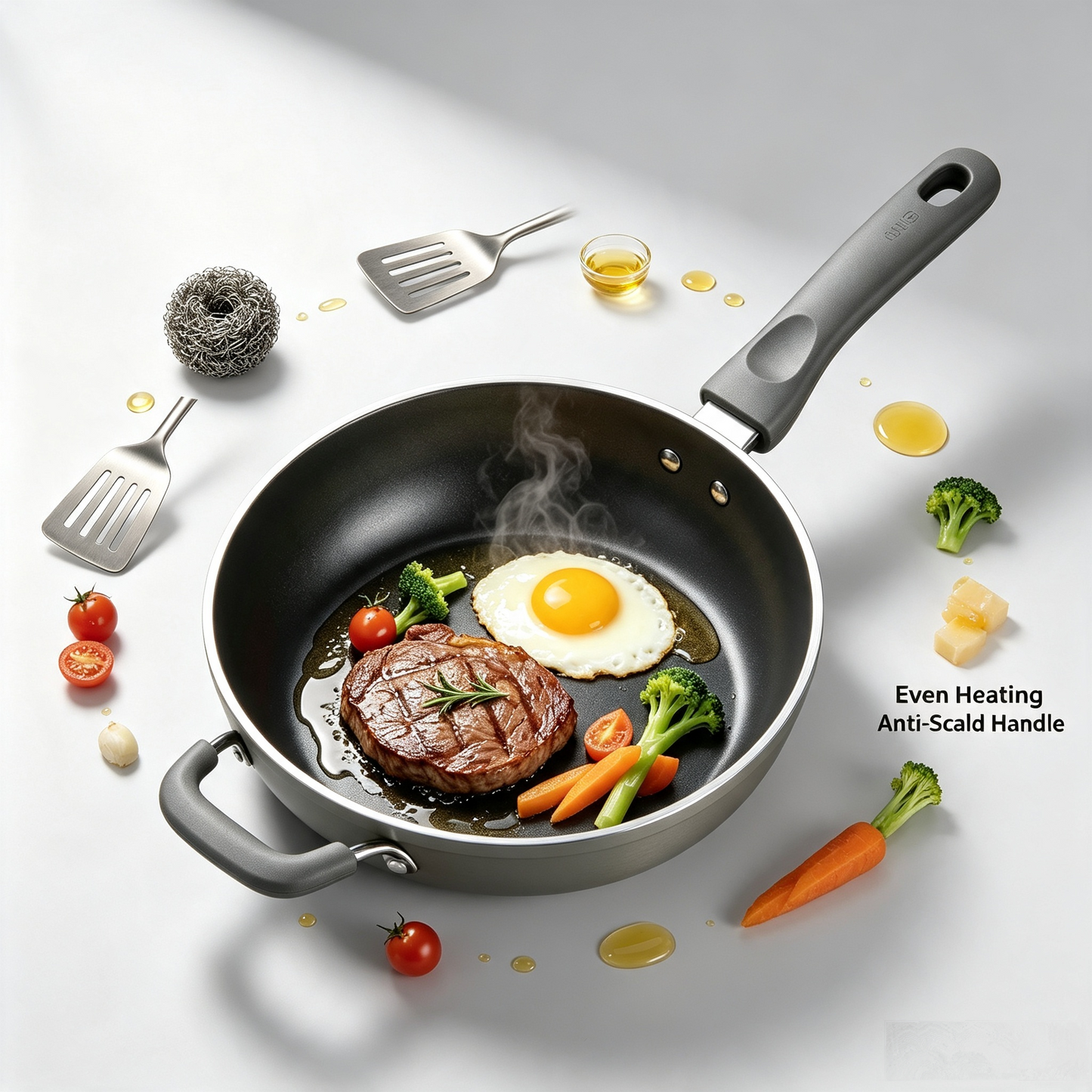 🍳Domestic Non-Stick Skillet | Low Smoke & Anti-Adhesion, High Heat Resistant & Scratch Resistant, Uniform Heat Distribution | Multi-Purpose Pan for Pan-Frying, Stir-Frying & Searing, Simple Washing, Heat-Resistant Anti-Scald Handle