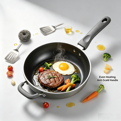 🍳Domestic Non-Stick Skillet | Low Smoke & Anti-Adhesion, High Heat Resistant & Scratch Resistant, Uniform Heat Distribution | Multi-Purpose Pan for Pan-Frying, Stir-Frying & Searing, Simple Washing, Heat-Resistant Anti-Scald Handle