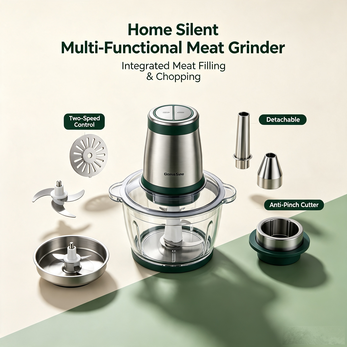 🥩Home Silent Multi-Functional Meat Grinder ✨Auto Two-Speed Meat Filling & Chopping Integrated Appliance | Reinforced Stainless Steel Food Processor | Detachable Design, Anti-Pinch Auxiliary Cutter, Ideal for Minced Meat, Garlic, Chilli & Vegetable Puree⚙️