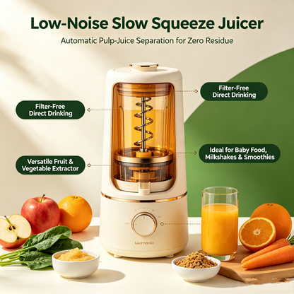 🥤Low-Noise Slow Squeeze Juicer ✨Automatic Pulp-Juice Separation for Zero Residue | Versatile Home Fruit & Vegetable Nutrition Extractor | Filter-Free Direct Drinking Design, Ideal for Baby Food, Milkshakes & Smoothies🍃