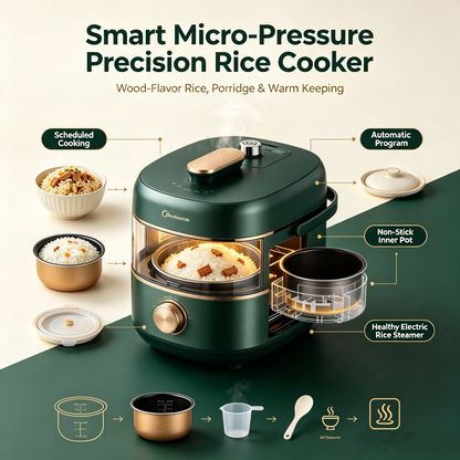 🍚Smart Micro-Pressure Precision Rice Cooker | Versatile Household Cooker for Wood-Flavor Rice, Porridge & Warm Keeping | Scheduled Cooking Function, Automatic Program, Non-Stick Inner Pot, Healthy Electric Rice Steamer💥