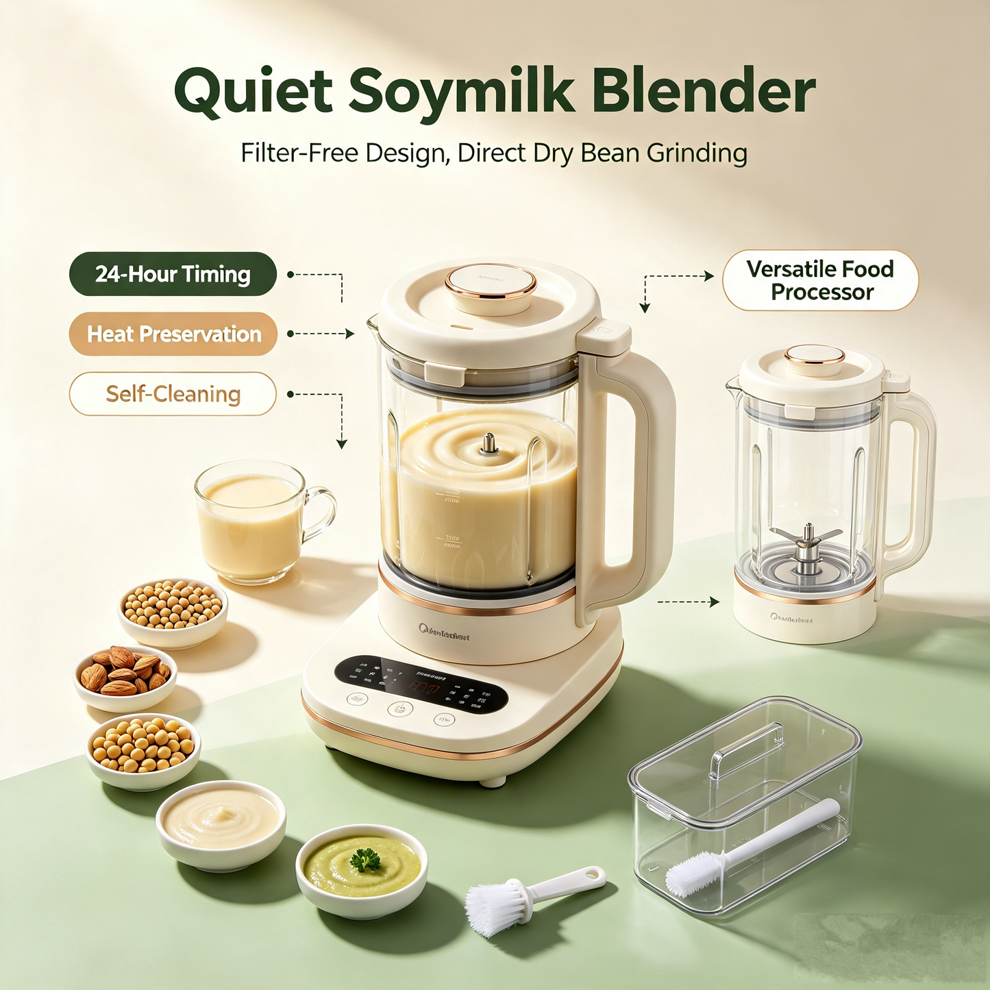 Quiet Soymilk Blender | Filter-Free Design, Supports Direct Dry Bean Grinding, 24-Hour Timing & Heat Preservation, Self-Cleaning Versatile Food Processor✨
