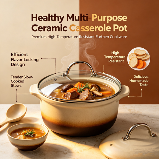 🍲Healthy Multi-Purpose Ceramic Casserole Pot | Premium High-Temperature Resistant Earthen Cookware | Efficient Flavor-Locking Design for Tender, Delicious Slow-Cooked Stews🍲