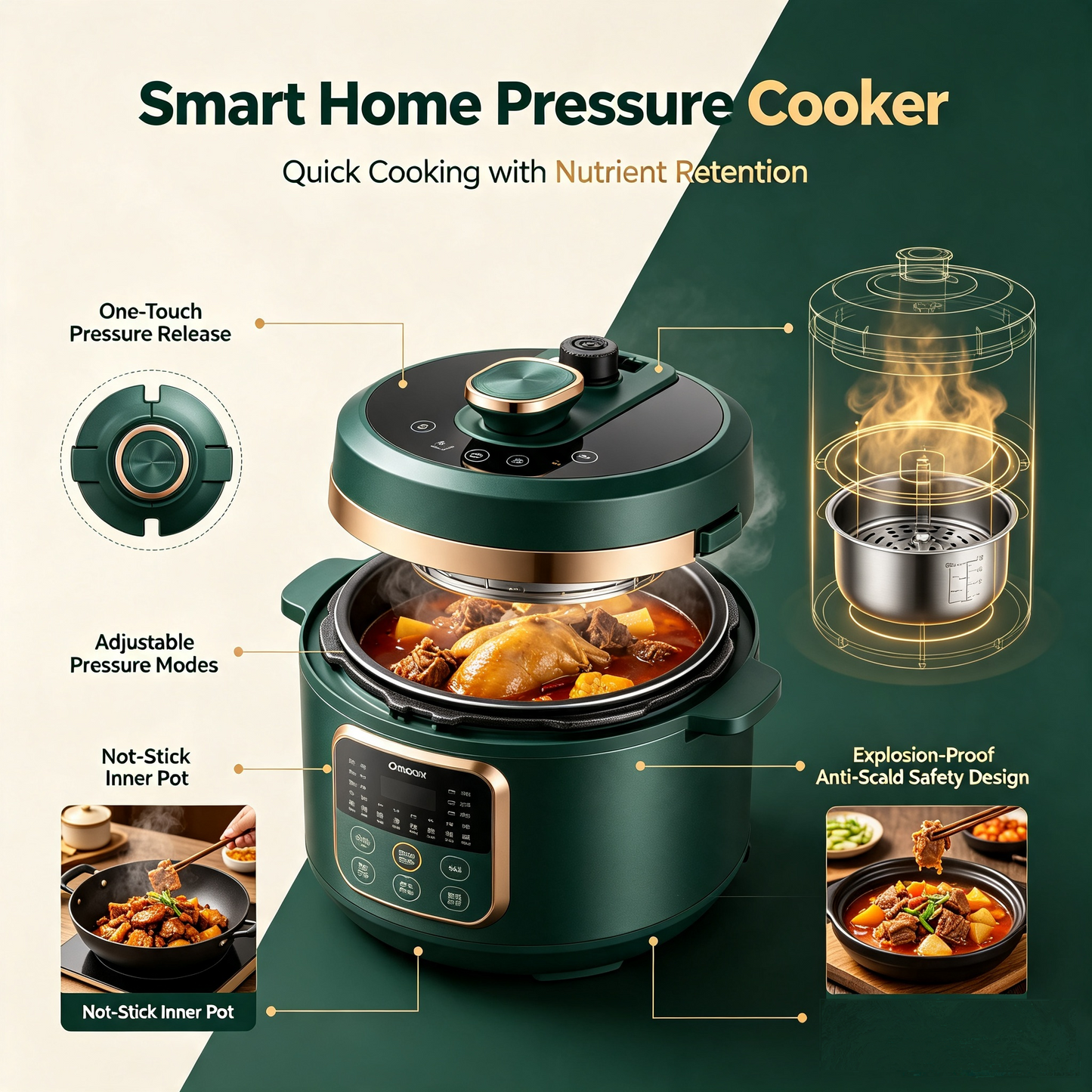 🍲Smart Home Pressure Cooker | Quick Cooking with Nutrient Retention, Easy Cleanup | Versatile for Frying & Stewing, Perfect for Cooking Newbies