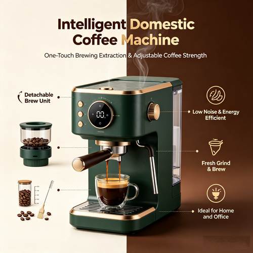 ☕Intelligent Domestic Coffee Machine | Detachable Brew Unit for Simple Cleaning | Low Noise & Energy Efficient, Supports Fresh Grind & Brew | Ideal for Home and Office Use, Perfect for Coffee Beginners