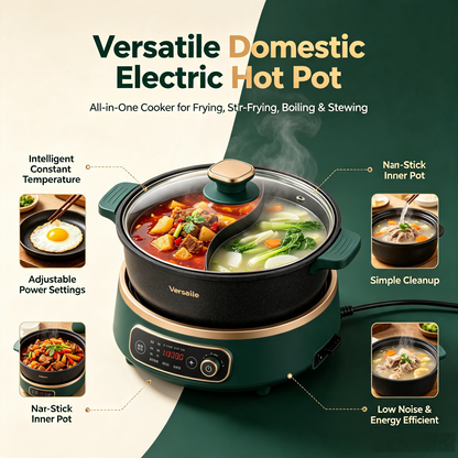 🍲Versatile Domestic Electric Hot Pot |Non-Stick Inner Pot, All-in-One Cooker for Frying, Stir-Frying, Boiling & Stewing | Simple Cleanup, Low Noise & Energy Efficient, Ideal for Cooking Newbies